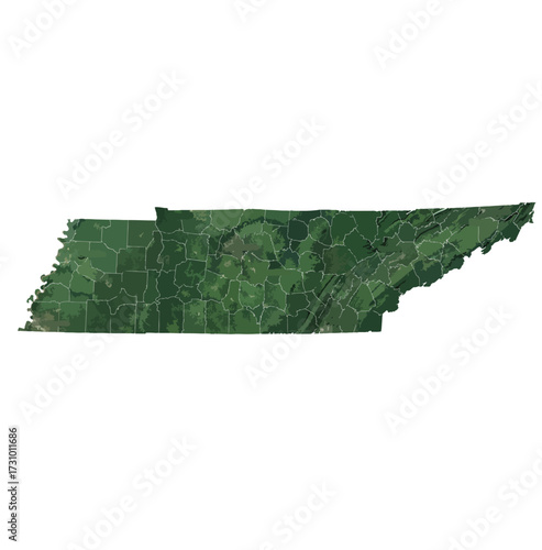 Tennessee Map Vector – Realistic Landsat Satellite Style Illustration