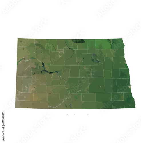 Fotografija North Dakota Map Vector – Realistic Landsat Satellite Style Illustration
