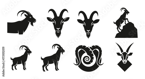 Black silhouettes of goats and horned animals.