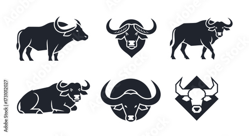 Black silhouette icons of bulls and cow heads.