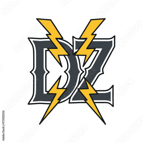 Logo with stylized letters and lightning bolts.