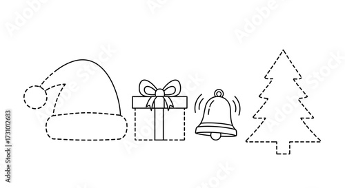 Christmas coloring page santa hat gift bell tree outline for kids holiday season fun activity printable 100