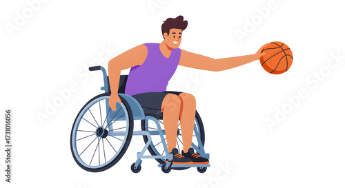 Wallpaper Mural A man in a wheelchair is playing basketball; he is holding the ball with one hand, ready to pass or shoot. Torontodigital.ca