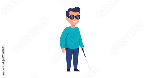 Wallpaper Mural A smiling, visually impaired man with dark glasses and a white cane stands on a white background. Torontodigital.ca