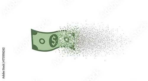 Wallpaper Mural A green dollar bill disintegrates into particles, symbolizing loss, decline, or the fleeting nature of money. Torontodigital.ca