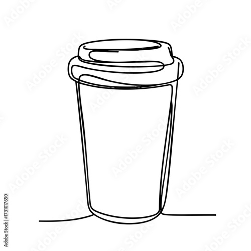 Abstract black one-line drawing of a coffee sleeve on a plain white background, minimalistic design concept of modern decor, coffee shops, art supply.