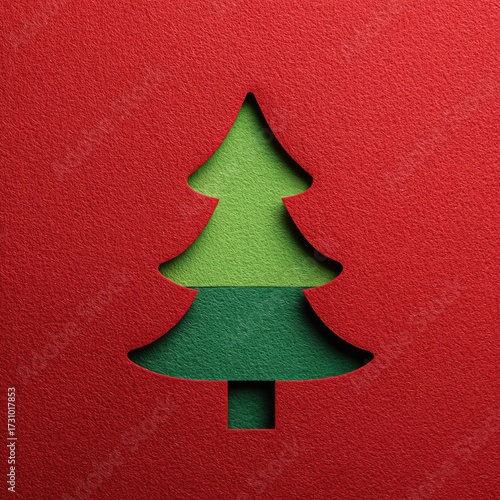 A red cutout Christmas tree shape
