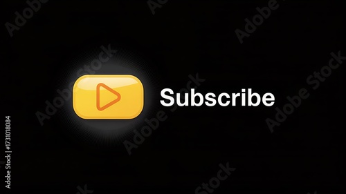 Yellow Play Button and Subscribe Text on Black Background