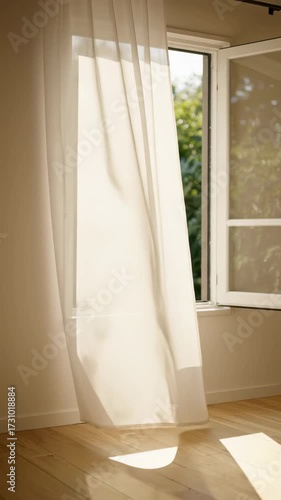 Flowing Sheer Curtain in Sunlit Room