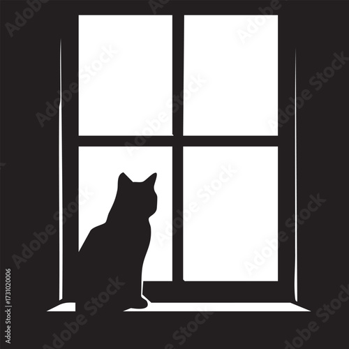 Silhouette of a cat sitting by a window