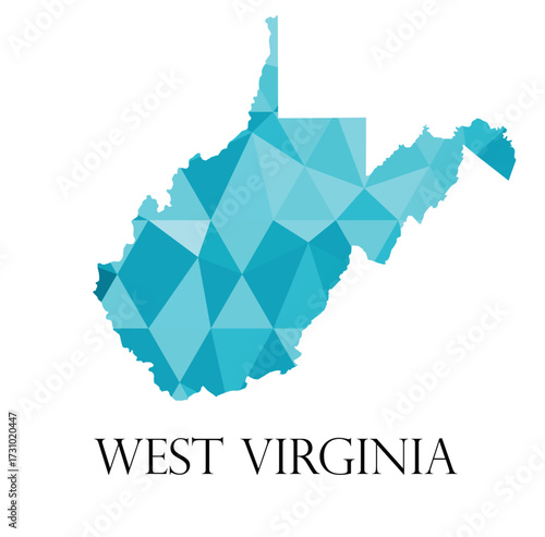 West Virginia Map Vector – Blue Polygonal Low-Poly Texture with Outline