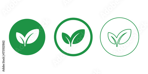 Vector green leaf icons in different styles isolated on white background