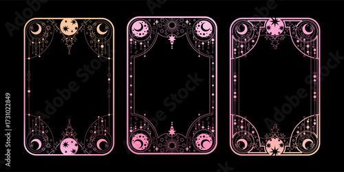 A set of mystical esoteric elements. Rectangular gold gradient frames