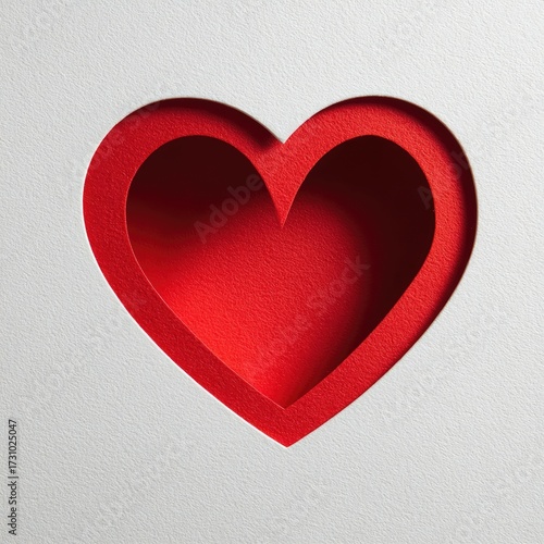 Red heart cutout on white background