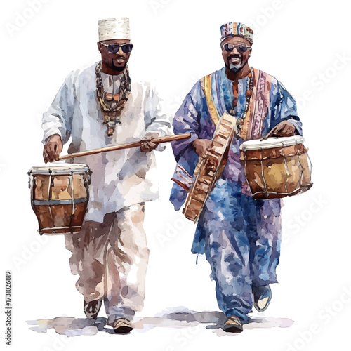 watercolor vector of Nigerian December Festivity, isolated on a white background.