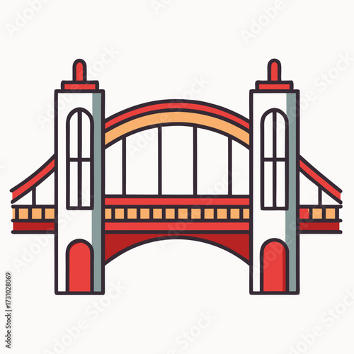 A vibrant illustration captures a sturdy bridge design, showcasing architectural strength and geometric beauty. A symbol of connectivity and urban elegance. Generative AI
