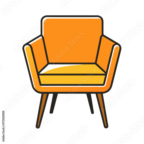 A vibrant orange armchair is set against a plain background, a perfect combination of comfort and style. It's a great representation of classic furnishing, perfectly designed. Generative AI