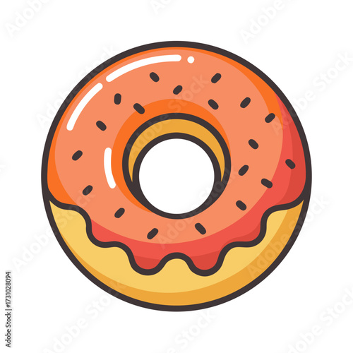 A vibrant doughnut, dripping with glossy frosting, adorned with tiny sprinkles, a tempting visual treat. Generative AI