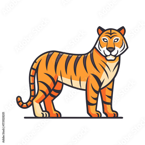 A majestic tiger, captured in a vibrant illustration. Striking a pose of strength and poise, ready to captivate the viewer's eye. Generative AI