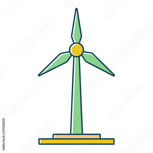 A stylized illustration of a wind turbine, a symbol of green energy and environmental sustainability. The artwork features clean lines and a modern aesthetic. Generative AI