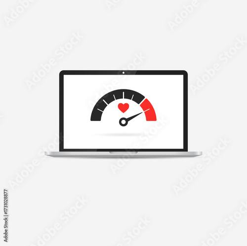 Vector computer design viewed from the front with capacity meter with red heart icon indicating maximum capacity