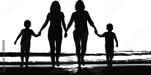 Mothers and Children on Beach