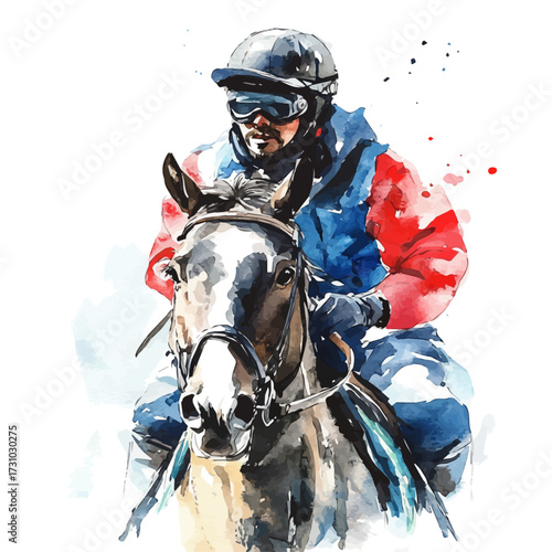 Mongolian Horse Racing, watercolor illustration vector, isolated on a white background.