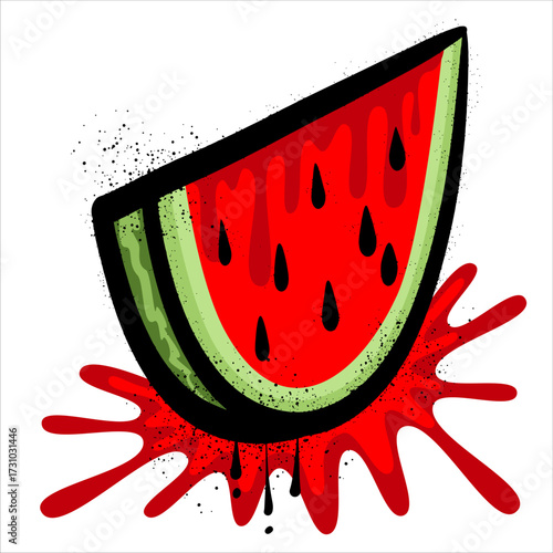 Watermelon spray graffiti with splashes and drips
