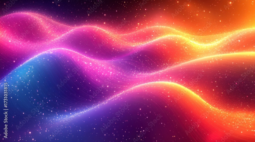 Fototapeta premium Colorful Waves of Light in a Starry Night Sky with Sparkling Effect