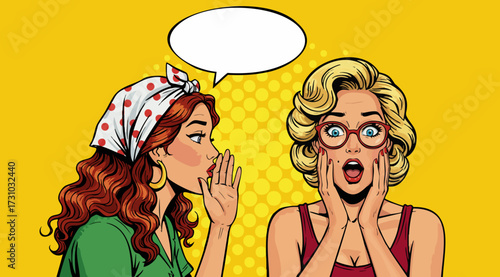 Pop Art Women Gossiping: One Whispering a Secret to Her Shocked Friend
