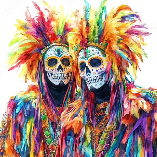 watercolor of Mexican Vibrant Parades, vector, isolated on a white background.