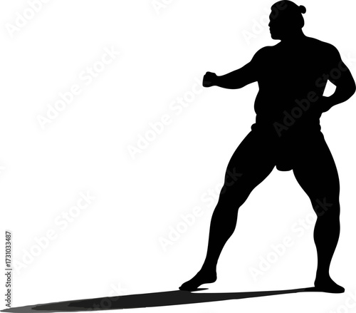 Silhouette of a Sumo athlete ready to compete