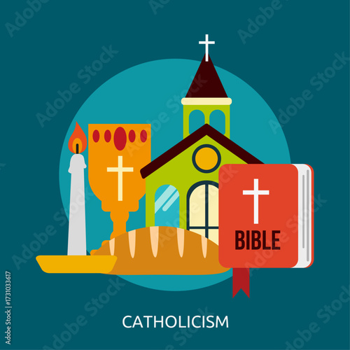 Catholicism Symbolism of Faith, Worship, and Religious Practices Illustrated