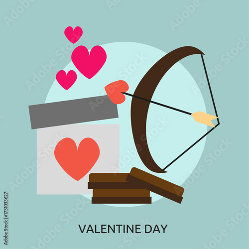 Happy Valentine's Day Celebration with Love Heart, Cupid's Arrow, and Chocolate Sweets on a Light Blue Background