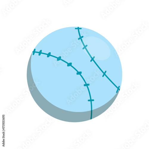 Simple illustration of a light blue baseball with red stitching on a white background