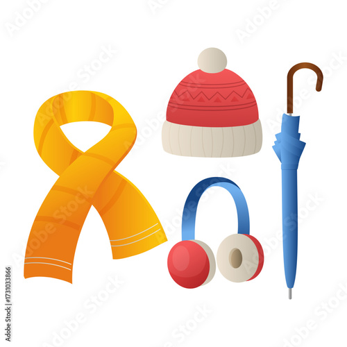 Winter Essentials Collection Cozy Hat, Scarf, Earmuffs, and Umbrella for Cold Weather Protection