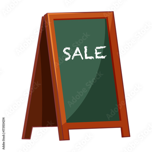 Chalkboard A-Frame Sign Displaying the Word SALE in White Chalk on a Green Surface, Ideal for Retail Promotions