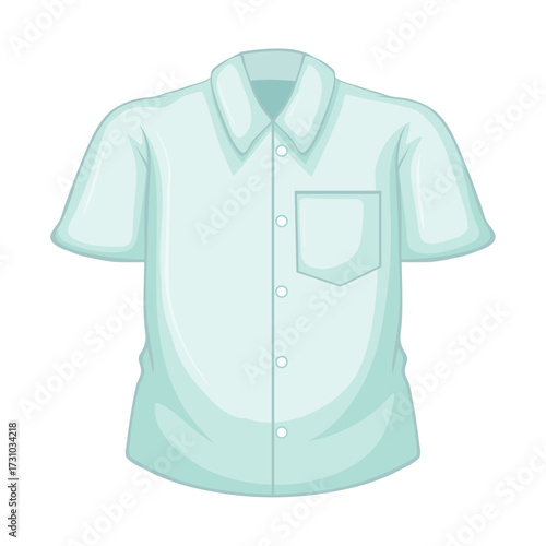 Clean light blue short-sleeved button-up shirt with a collar and pocket - vector illustration