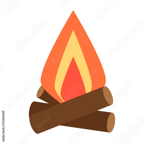 A warm bonfire with glowing embers and crackling flames, perfect for outdoor camping adventures and cozy evenings
