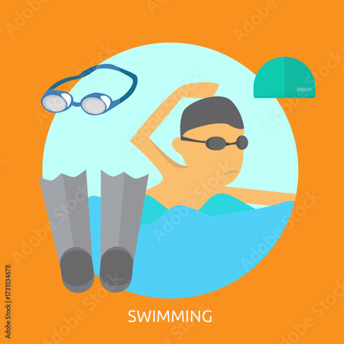 Swimming flat illustration healthy lifestyle, aquatic sport, athletic training, and competitive swimming