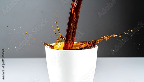 Pouring Coffee Into White Cup Creating Splash