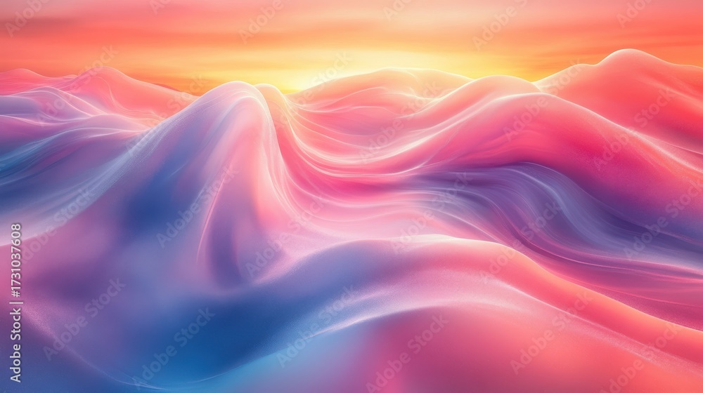 Fototapeta premium Dreamy abstract landscape with soft hills and vibrant sunset colors