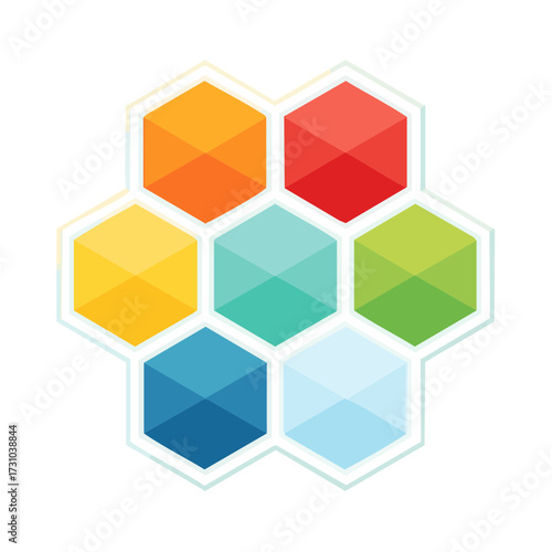 Free Download Colorful Hexagonal Patterned Design with Varied Geometric Shapes and White Border on White Background - GFXLoad