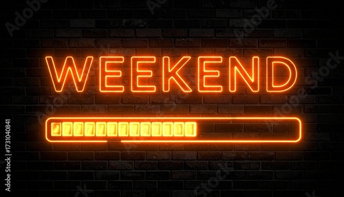 Weekend Loading A Bright Neon Sign Displaying Progress Towards the Weekend on a Brick Wall