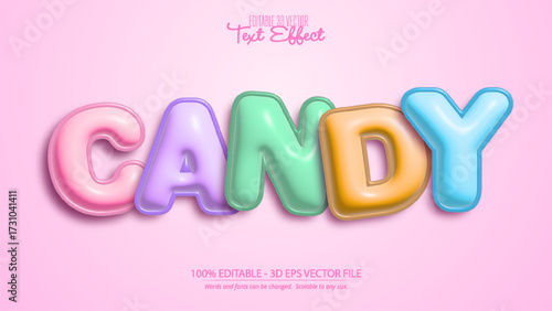 Candy colorful glossy balloon style text effect with pastel pink background for fun and playful design