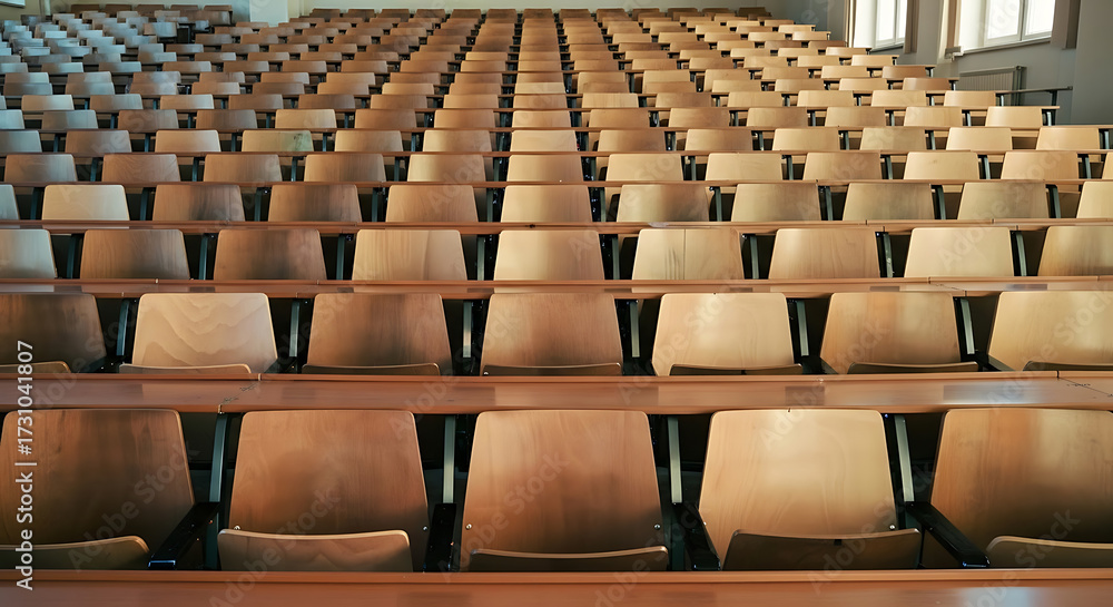 Fototapeta premium Capture the vastness of this lecture hall, perfect for showcasing education, conferences, or presentations, evoking a sense of knowledge and learning