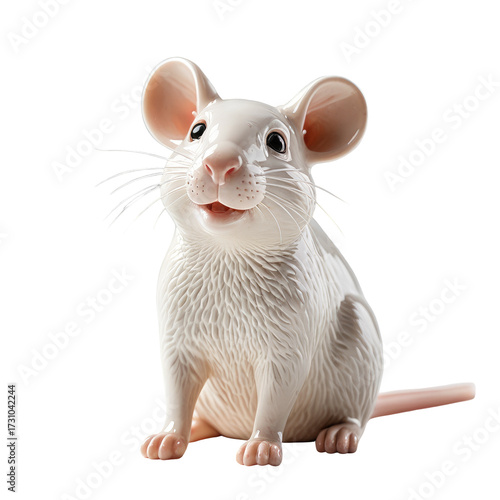 Ceramic mouse figure with delicate details, posed smiling