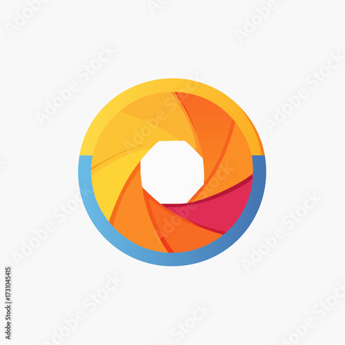Abstract Aperture Shape with Gradient Colors against White Background