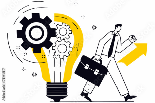 Business Concept Vector Illustration of Idea Generation and Execution

