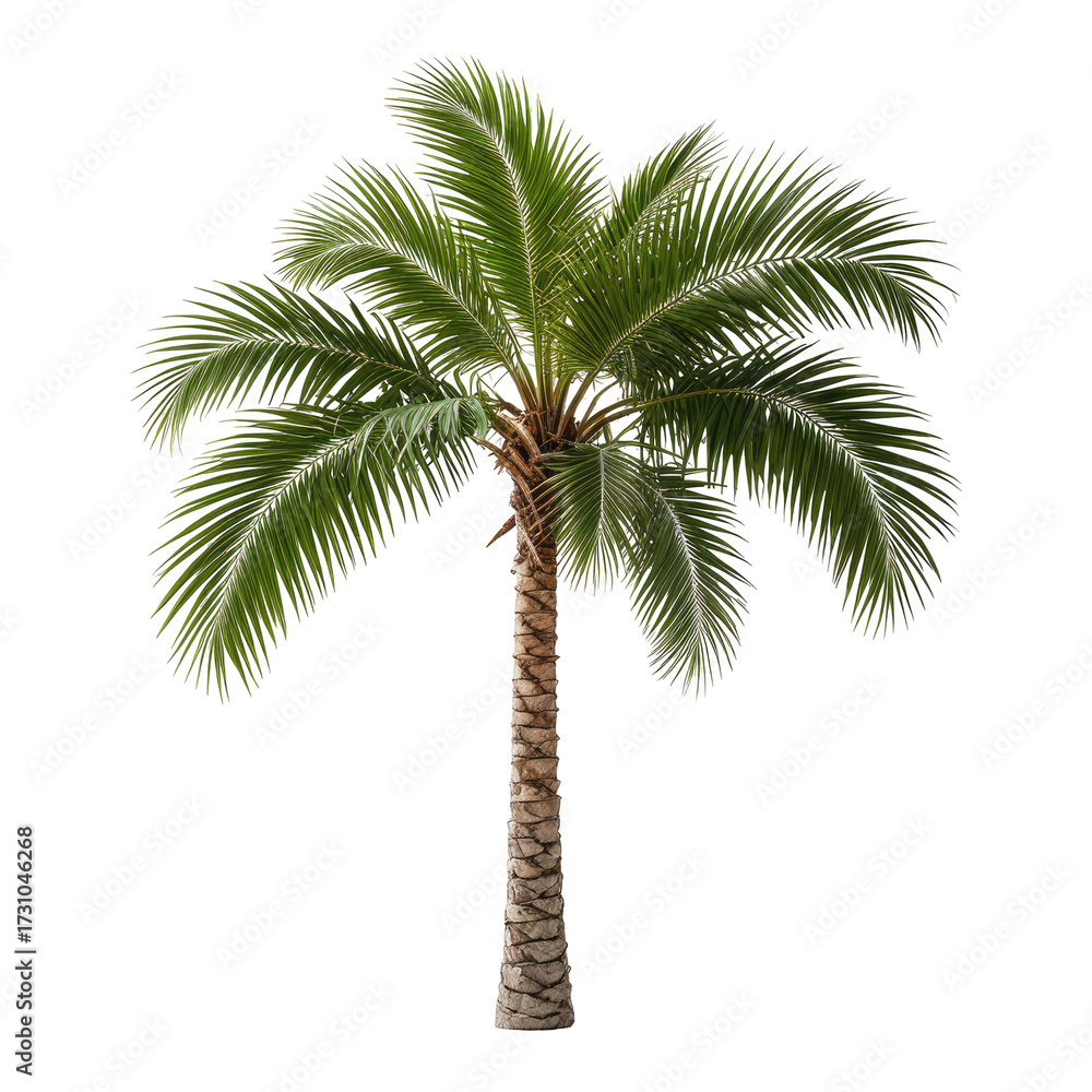 Obraz premium Isolated lush palm tree with green leaves and a brown trunk